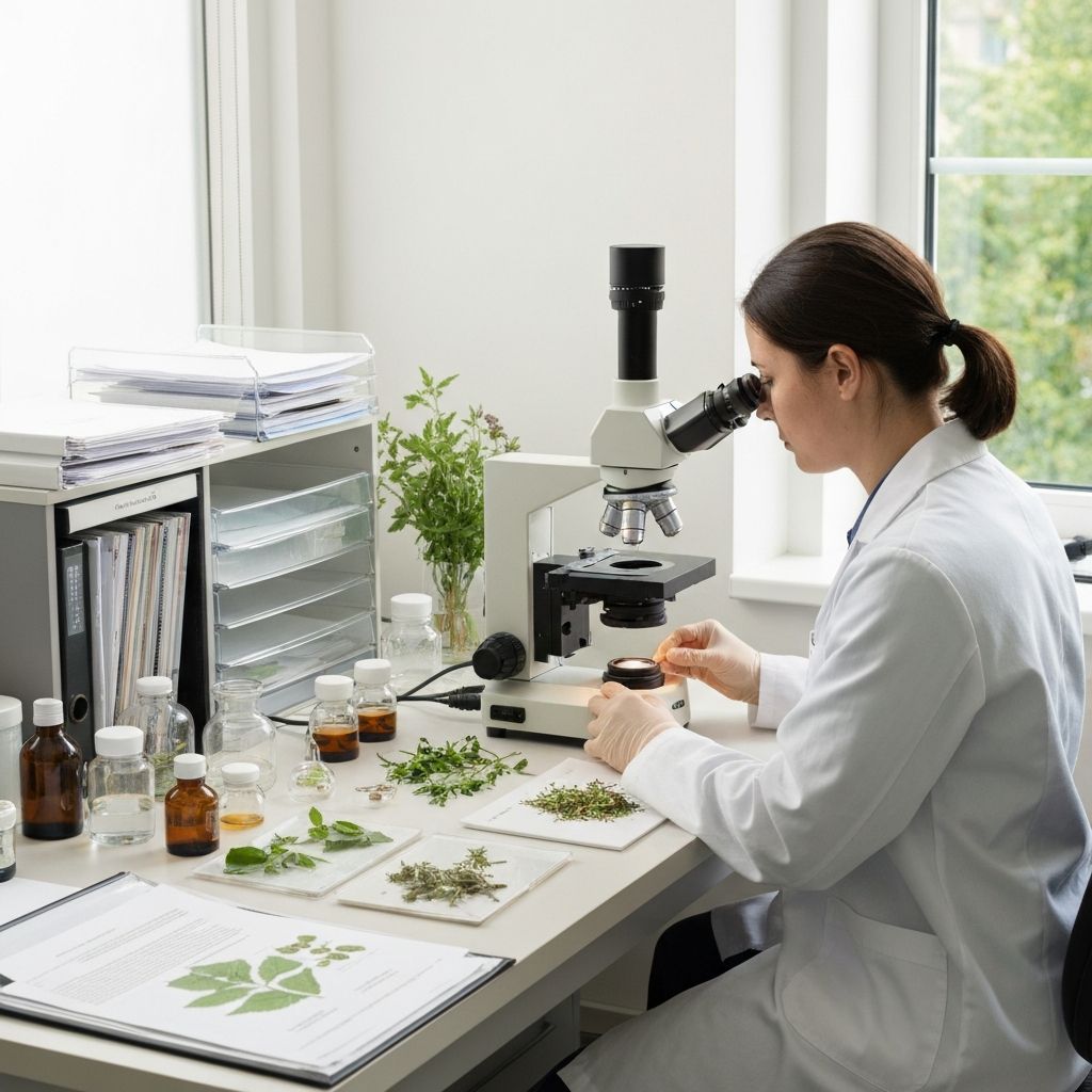 Scientific research laboratory with botanical samples